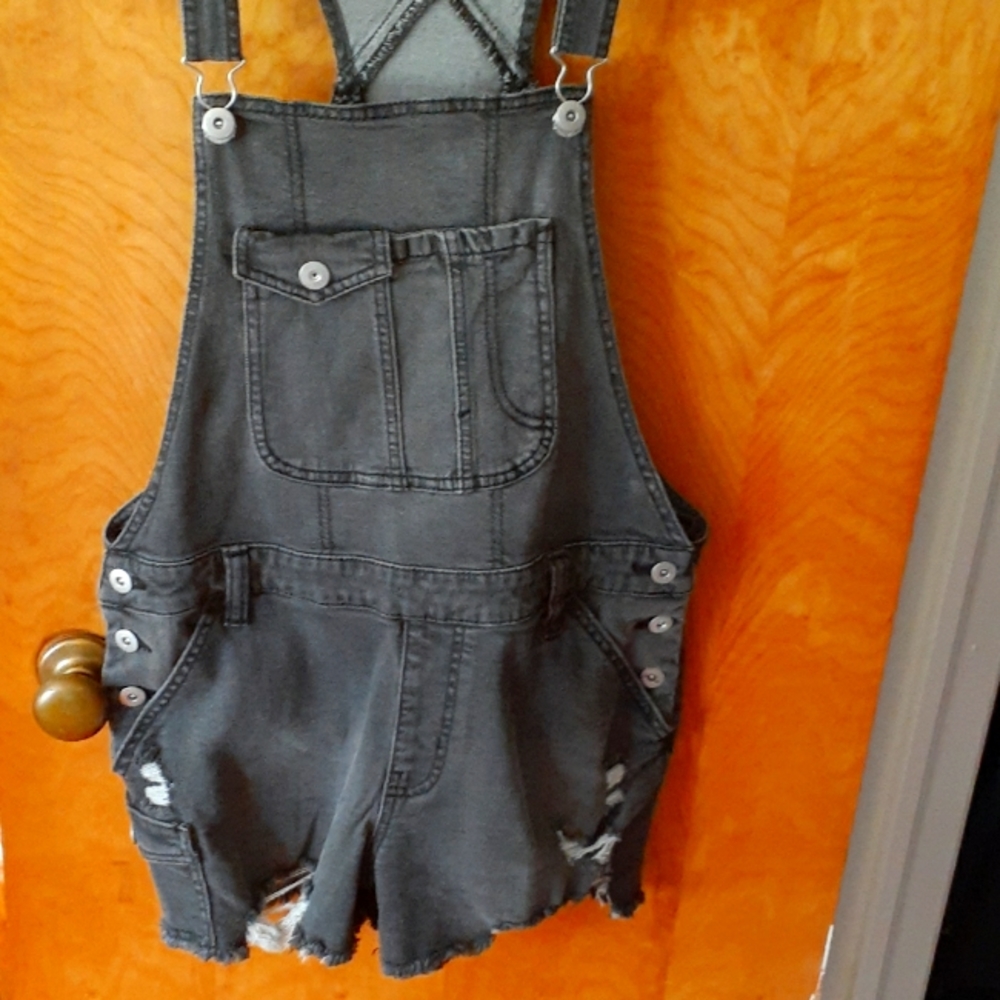 Black Jean Overall Shorts
